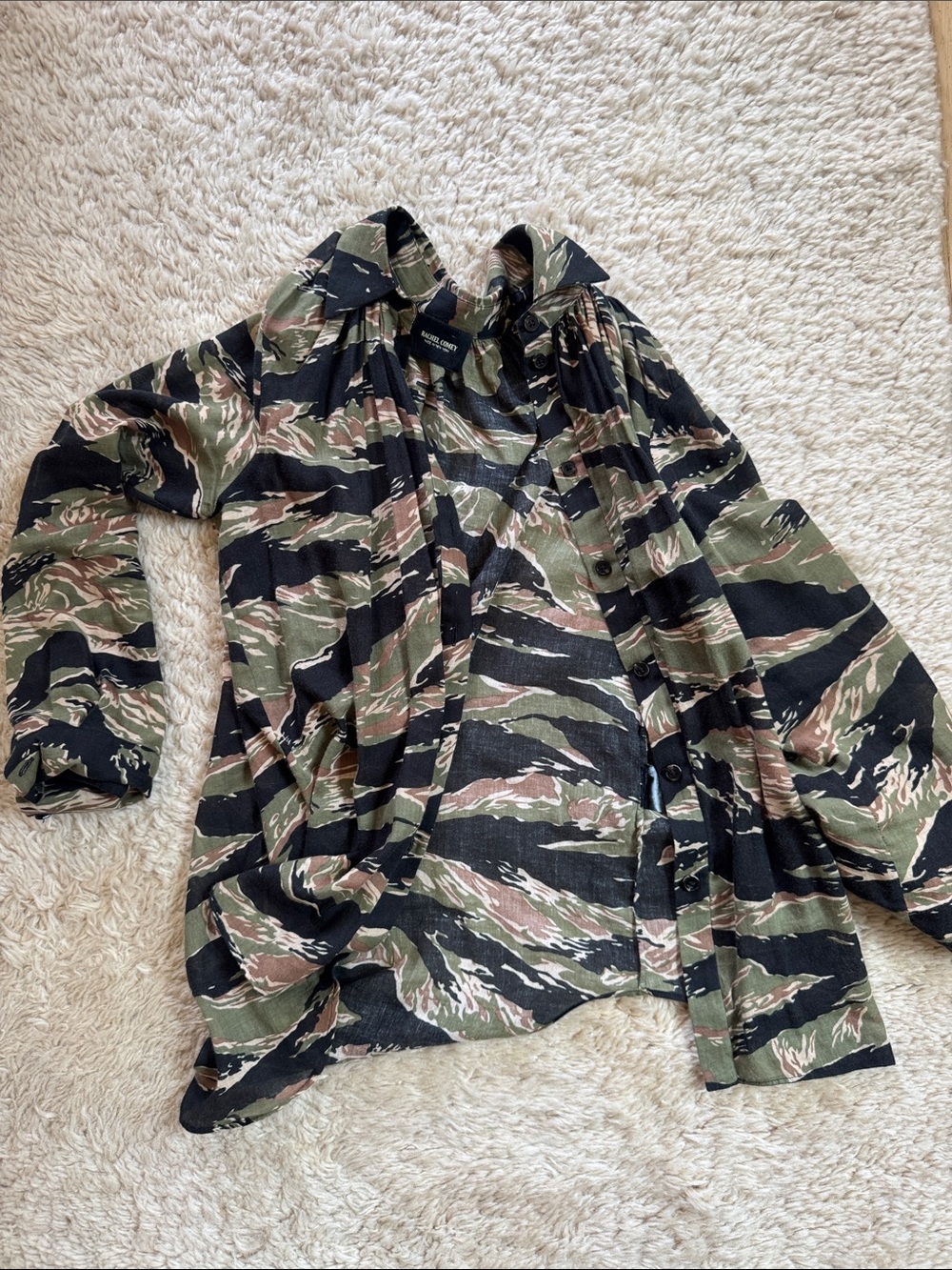 Rachel Comey Camouflage Button-Up Shirt in Olive, Black, Tan